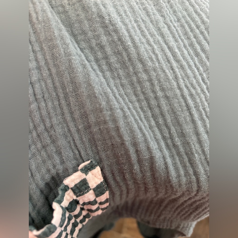 Teal Textured Baby Romper with Checkered Pockets - Picture 3 of 4